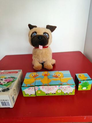 Perro y puzzle de madera