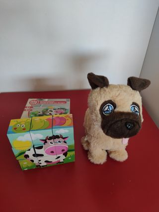 Perro y puzzle de madera