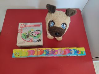 Perro y puzzle de madera