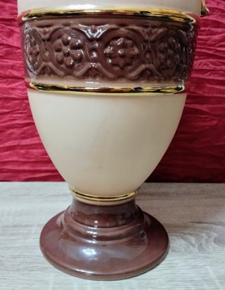 Jarrón cerámico grande beige y marrón