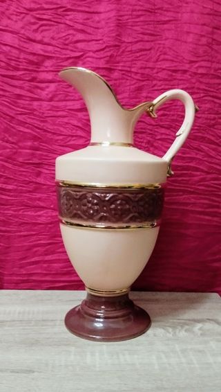 Jarrón cerámico grande beige y marrón