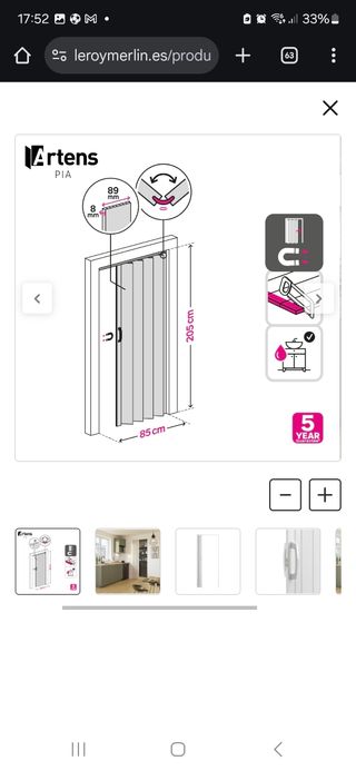 Puerta plegable Artens 85x205