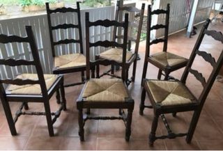 6 sillas comedor madera mimbre