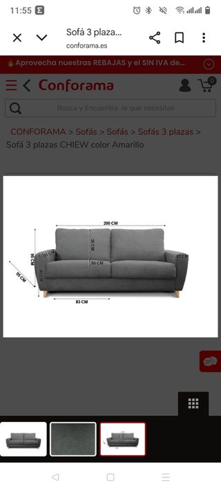 Sofá 2 plazas - Gris. OCASIÓN.