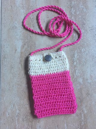 Bolso móvil crochet rosa-blanco