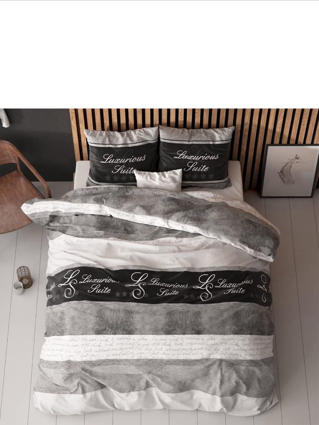 Biancheria letto grigio-bianco, 3pz