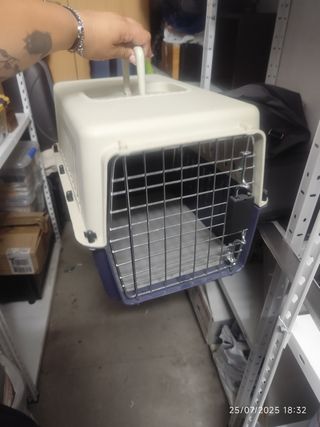 Transportín mascotas beige y azul