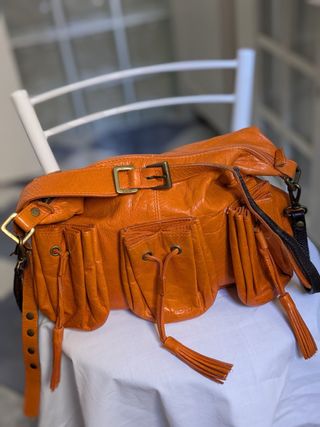 Bolso Dimoni Cuero Naranja Multi-Bolsillos Estilo 