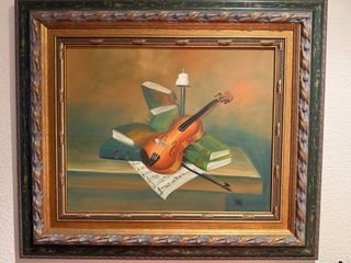 Cuadro al óleo - violín y libros