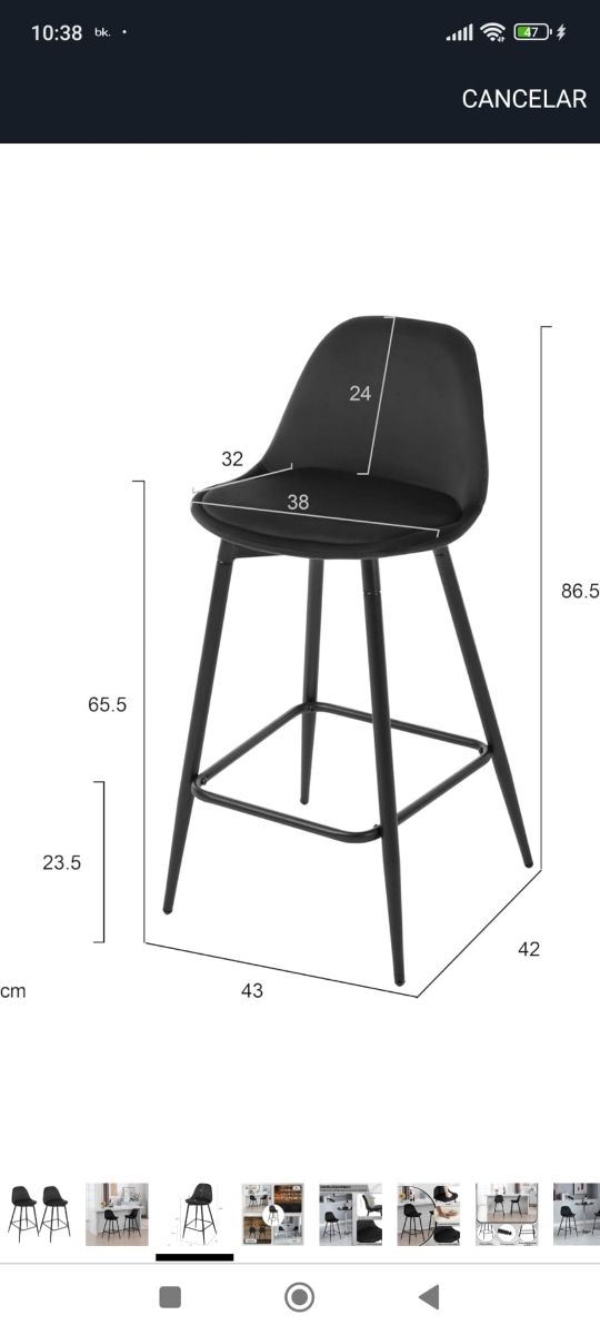 Taburetes altos cocina - 2 uds. negros