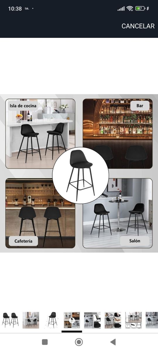 Taburetes altos cocina - 2 uds. negros