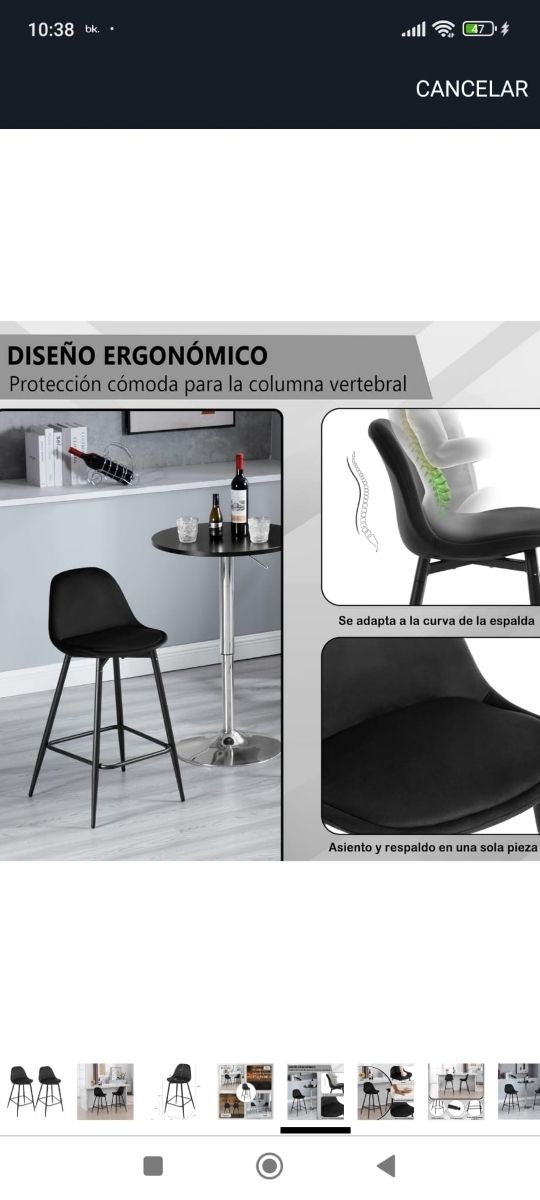 Taburetes altos cocina - 2 uds. negros