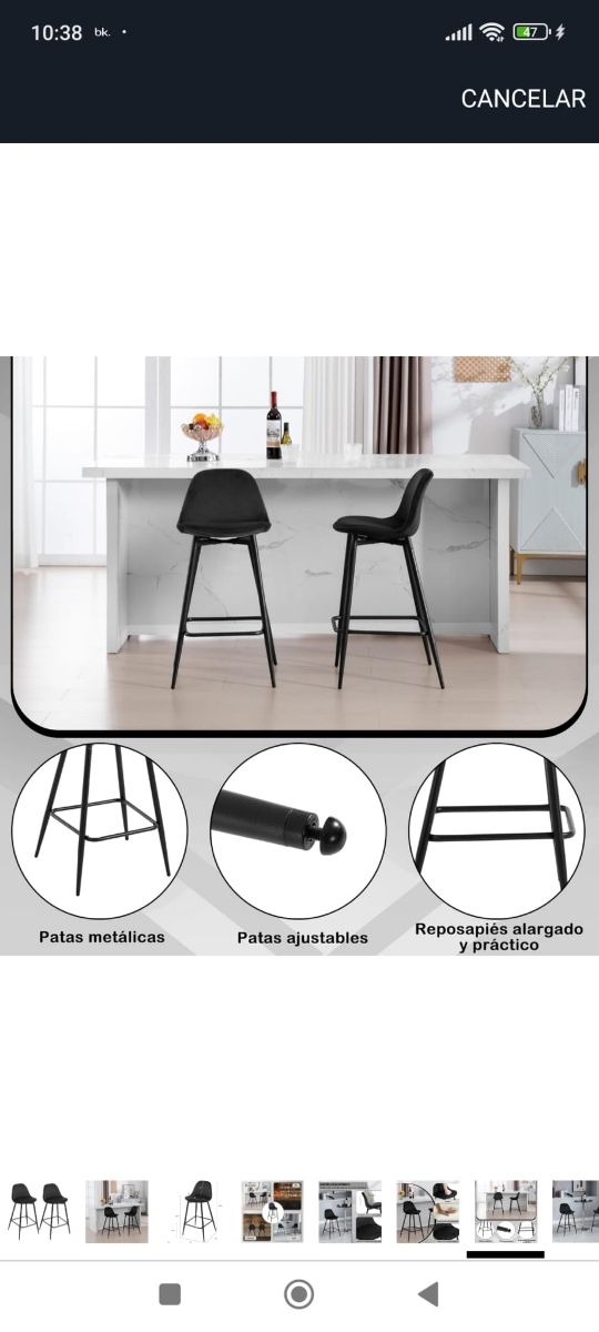 Taburetes altos cocina - 2 uds. negros