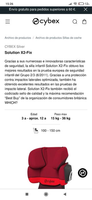 Silla coche grupo 2/3  Cybex Solution X-Fix