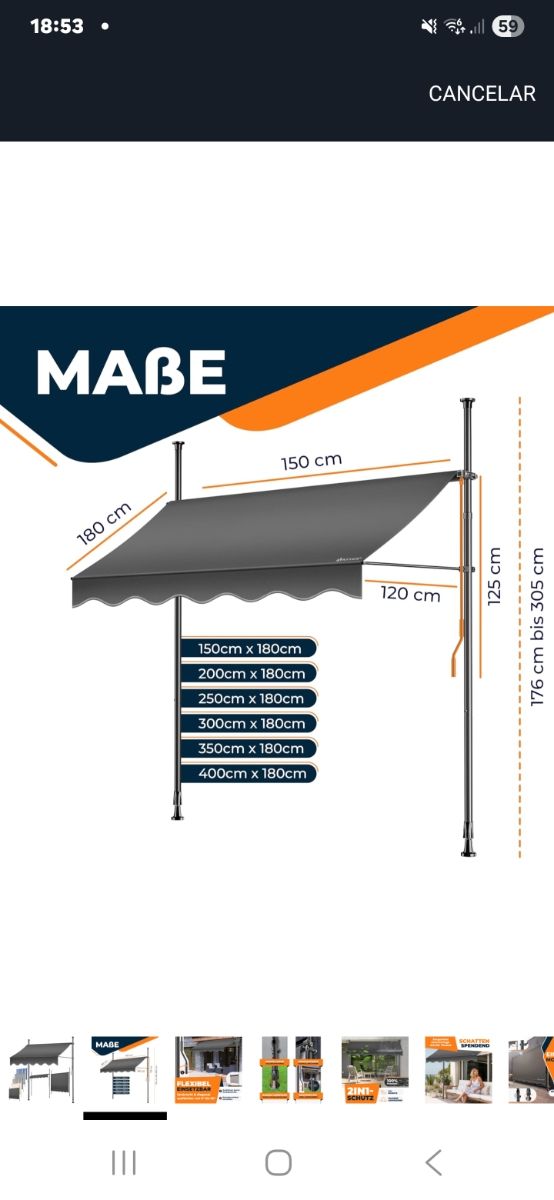 Urge vender Toldo terraza 150x180cm - Gris