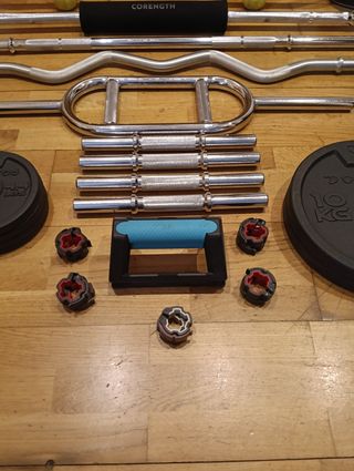 Equipo musculación: barra, discos, mancuernas...