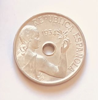 Bonita Moneda 25 Céntimos República Española 1934