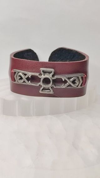 Pulsera cuero roja - plata