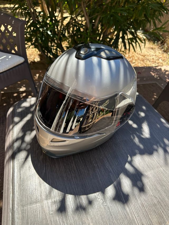 Casco moto modular gris plata