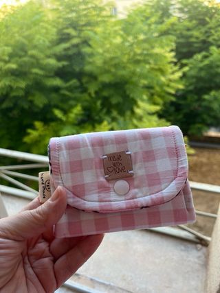Carterita vichy rosa y blanca hecha a mano