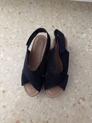 Sandalias cuña mujer azules