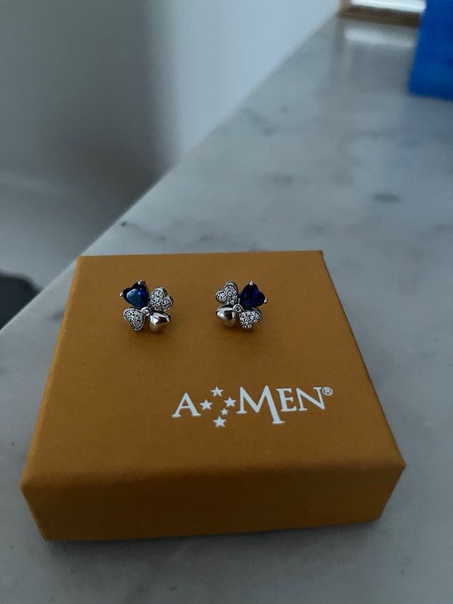 Orecchini AMEN quadrifoglio blu