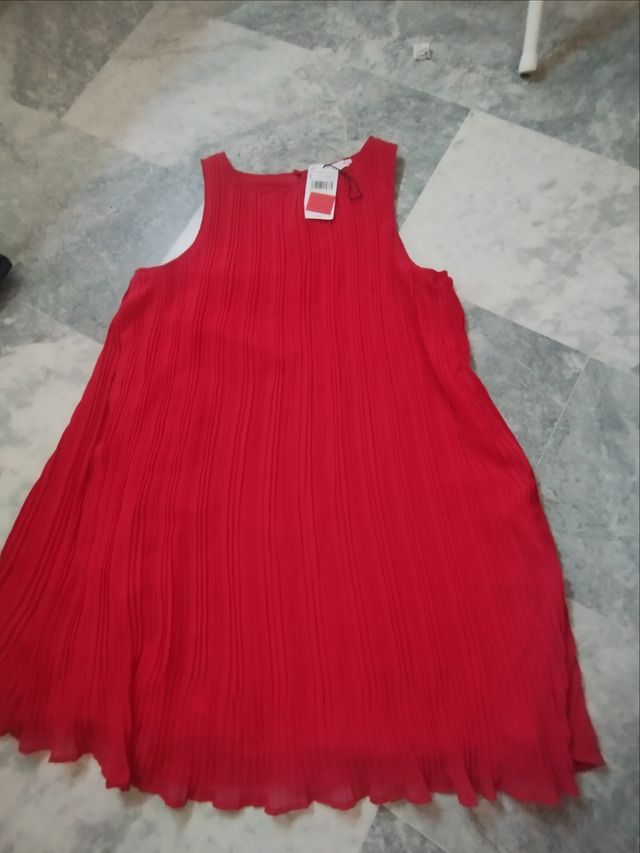 Vestido plisado Mango rojo
