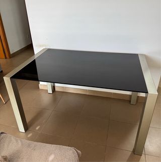 Mesa cristal extensible negra plata