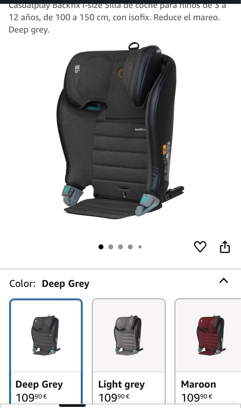 Silla De Coche Casualplay Backfix I-Size Para Niños De 3 A 12 Años (100-150 Cm) – Con ISOFIX Y Tecnología Que Reduce El Mareo – Color Gris Oscuro
