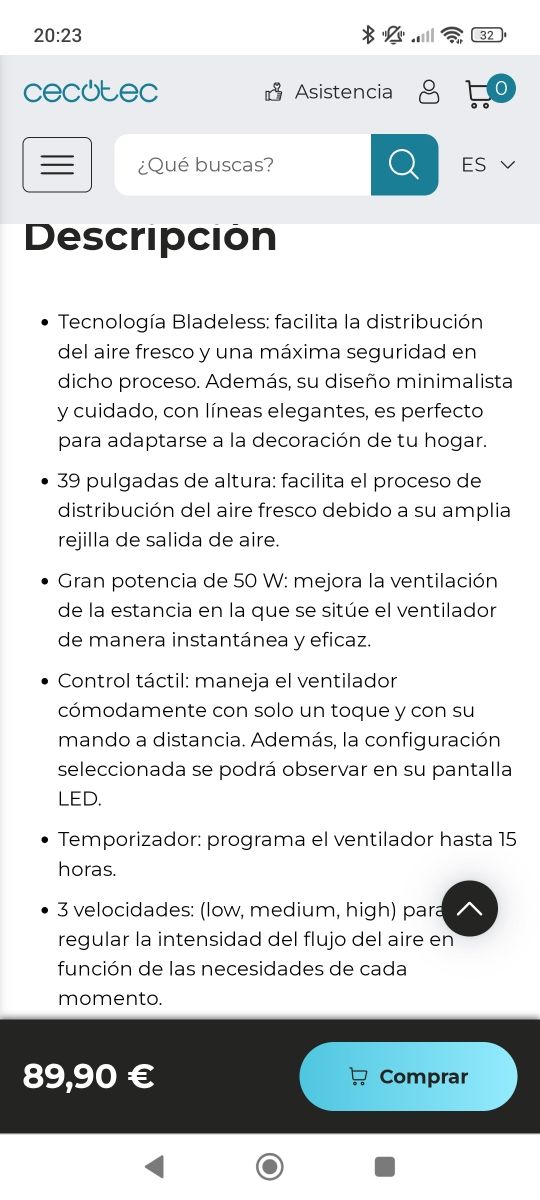 Cecotec Ventilador - silencioso, control remoto