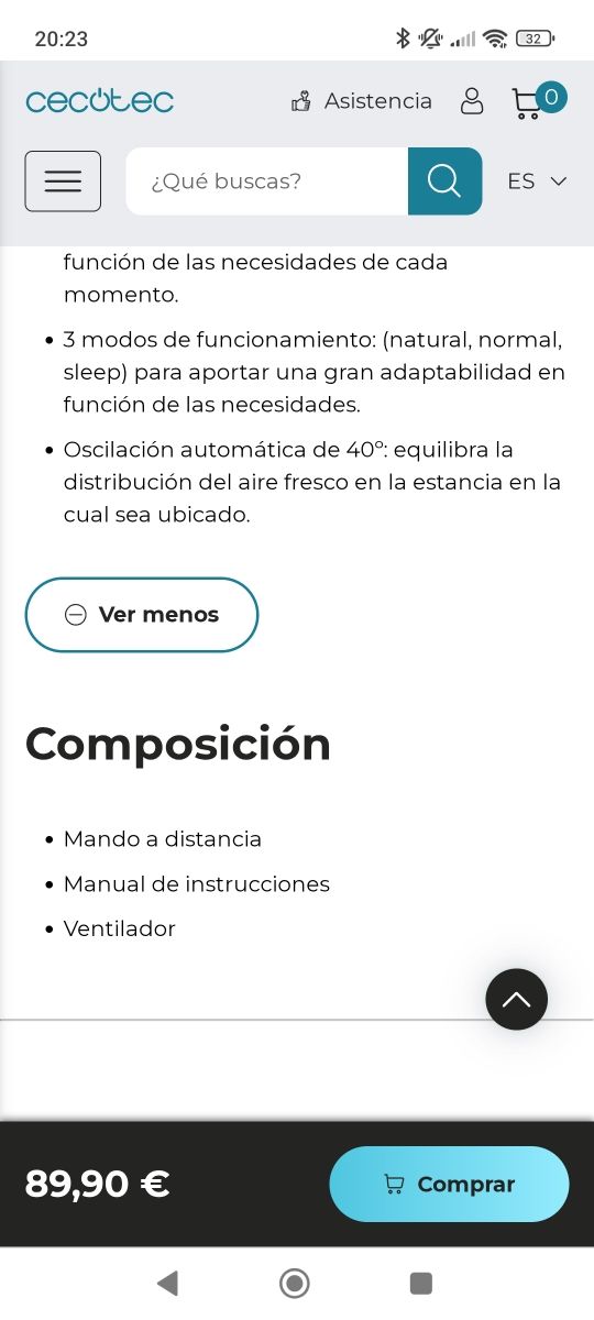 Cecotec Ventilador - silencioso, control remoto