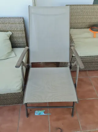 6 Sillas terraza - Gris plegables  Mesa de cristal