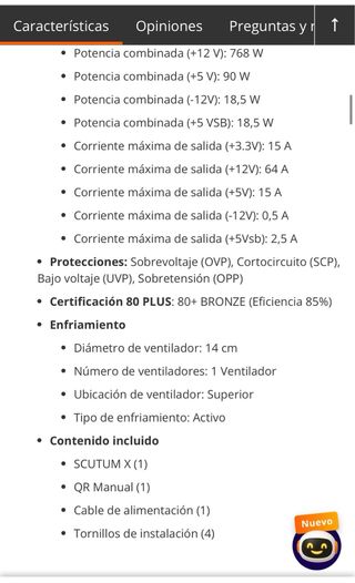 Fuente Nfortec Scutum X 850W Semi Modular