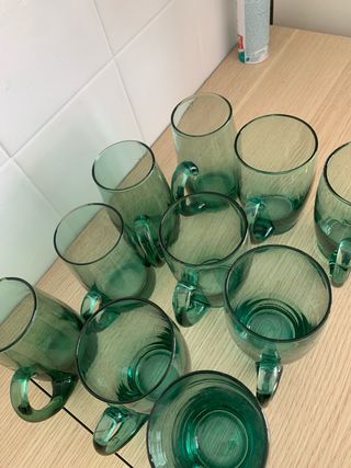 10 Vasos de cristal verde