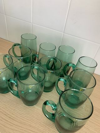 10 Vasos de cristal verde