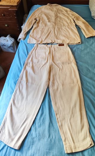 Conjunto pana beige - Chaqueta y pantalón