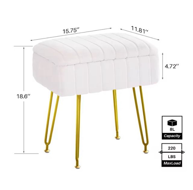 Sgabello in velluto bianco - gambe dorate