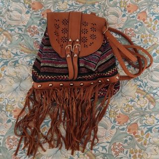 Mochila mini, flecos marrón