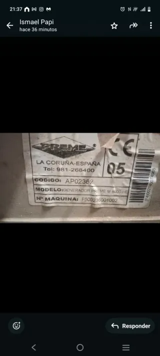 Generador Preme M 8000 HE usado