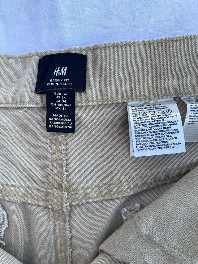 antaloni H&M Beige Baggy Fit Taglia EU 34 - cotone