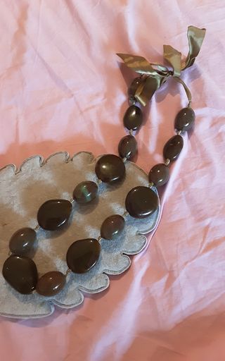 Collana Perle Ceramica Marrone-Verde