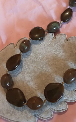Collana Perle Ceramica Marrone-Verde