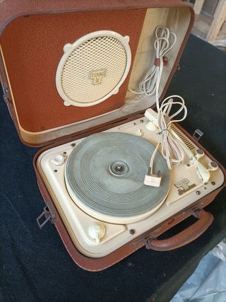 Maletín cuero Tocadiscos frances Vintage años 60