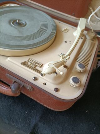 Maletín cuero Tocadiscos frances Vintage años 60
