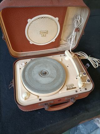 Maletín cuero Tocadiscos frances Vintage años 60