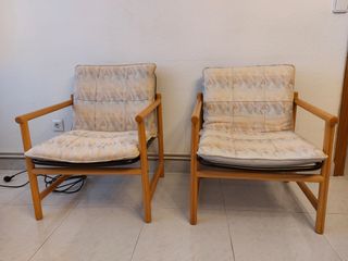 Sofá + 2 sillones terraza - Madera y tela beige