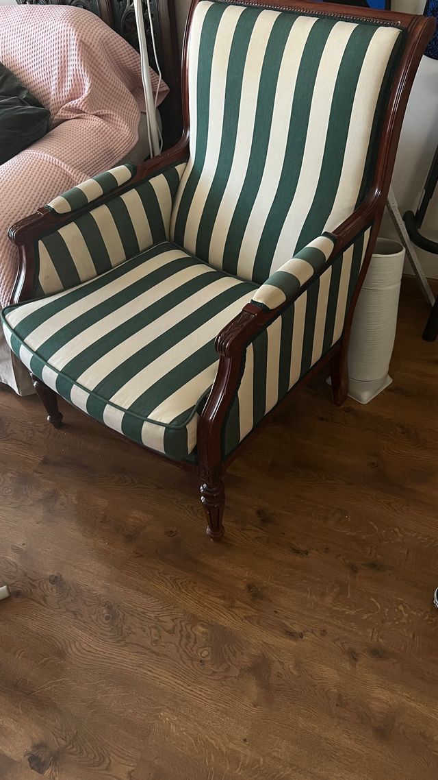 2 Butacas Luis XVI rayas verde-blanco