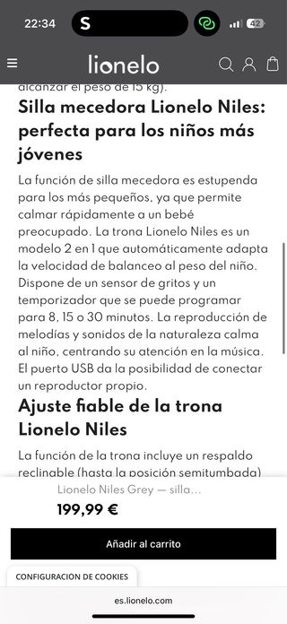 Trona Lionelo Niles Grey 2 en 1