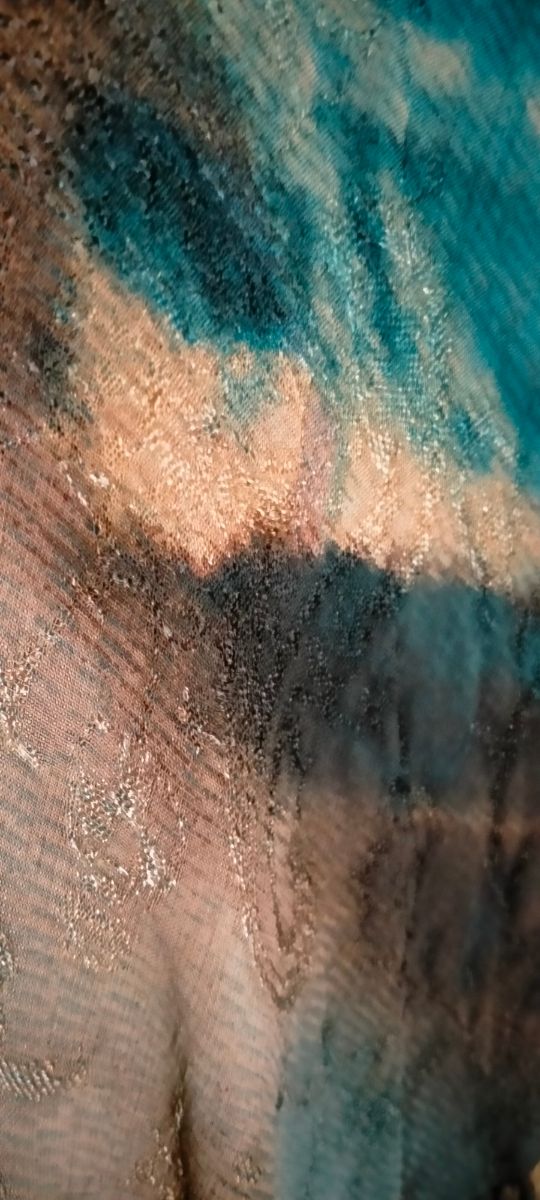 Falda drapeada, marrón y verde azulado