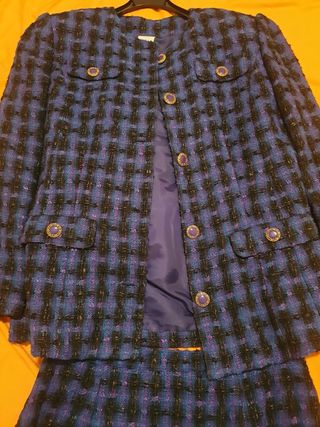 Conjunto falda chaqueta lana azul